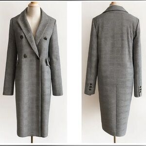 NWT Nordstrom PRIMA Gray Plaid Trench Coat Size M